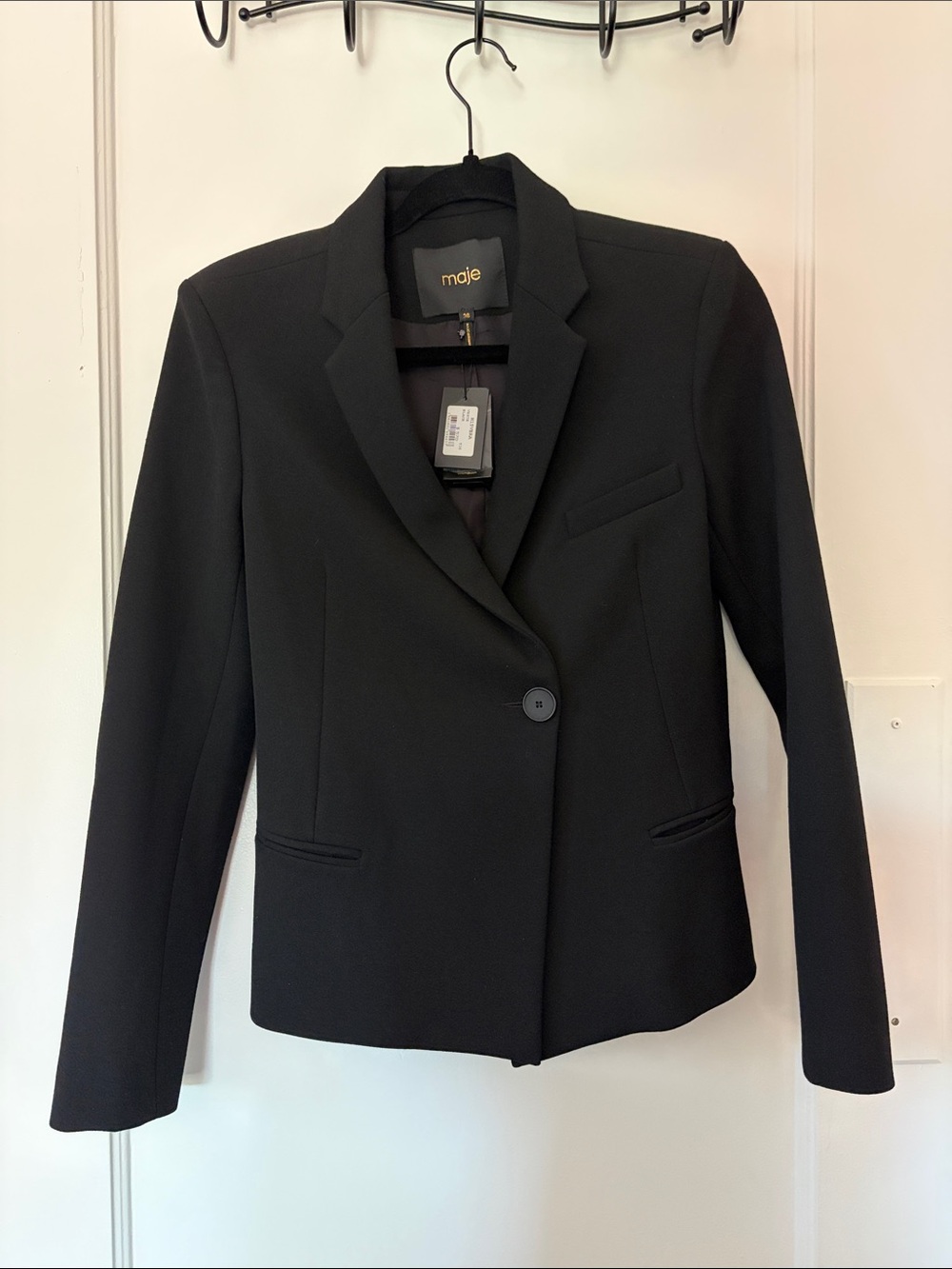 Maje Black Blazer One Button Size 2 Size 36 NWT Workwear Corporate front pockets